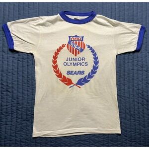 Vintage Sears Junior Olympics AAU USA Ringer T Shirt Youth Size Medium White
